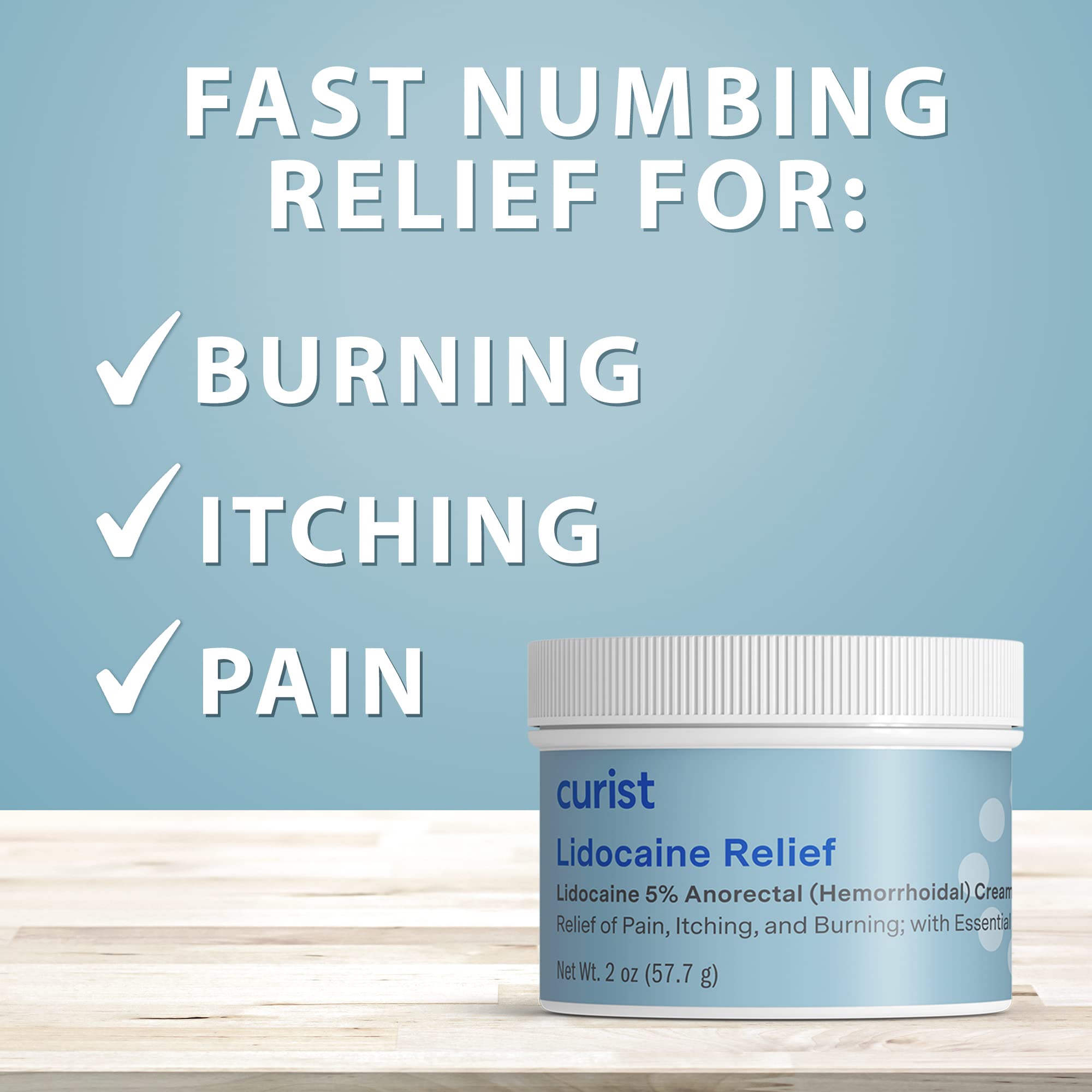 Curist 5 percent lidocaine anorectal cream two ounce jar on a clean background