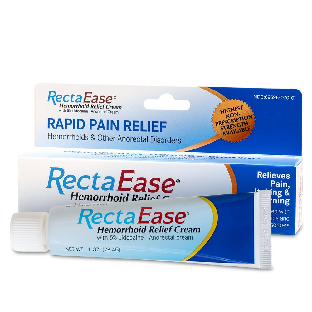 RectaEase lidocaine five percent cream packaging showing ingredients and warnings layout