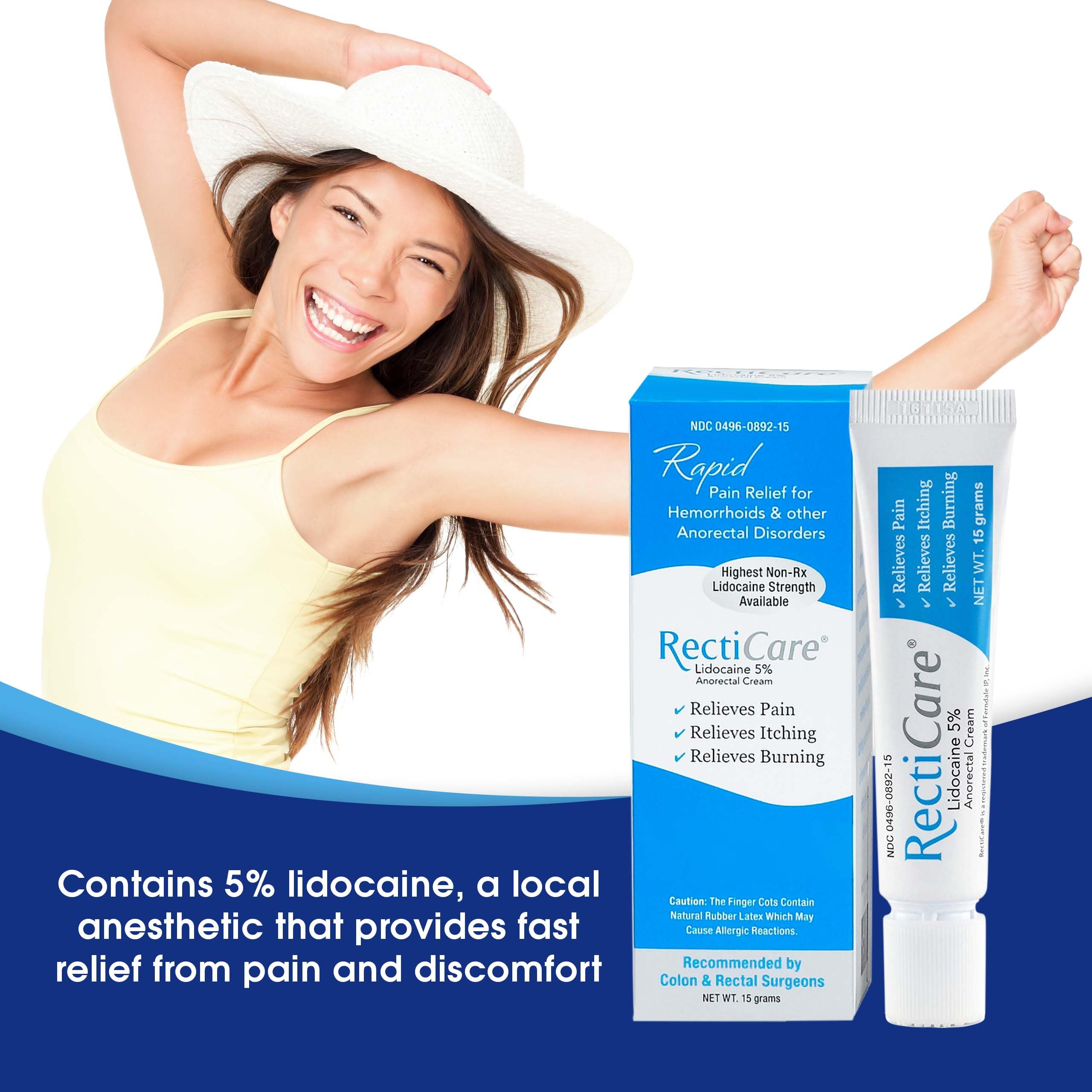 RectiCare anorectal cream box with hygienic finger cots