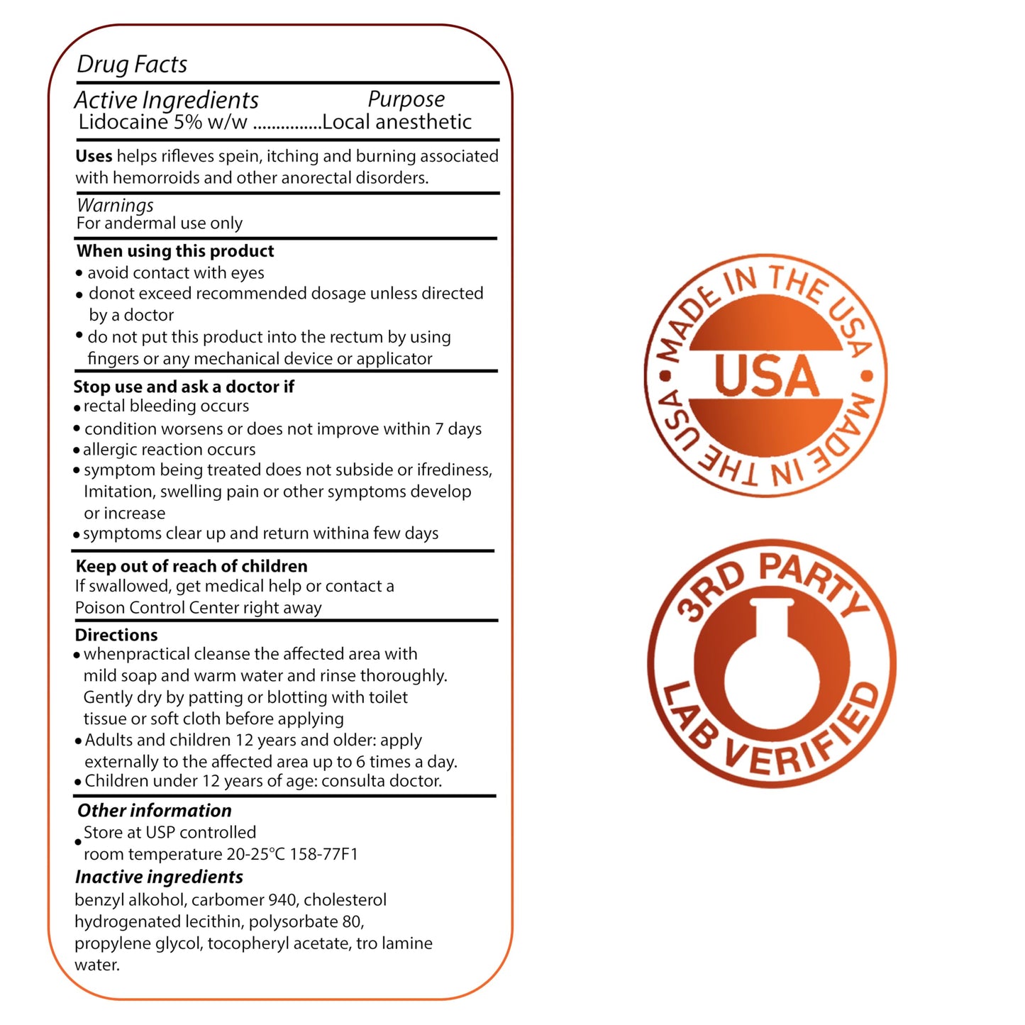Mohnark USA imported anorectal numbing cream packaging showing active ingredients list.