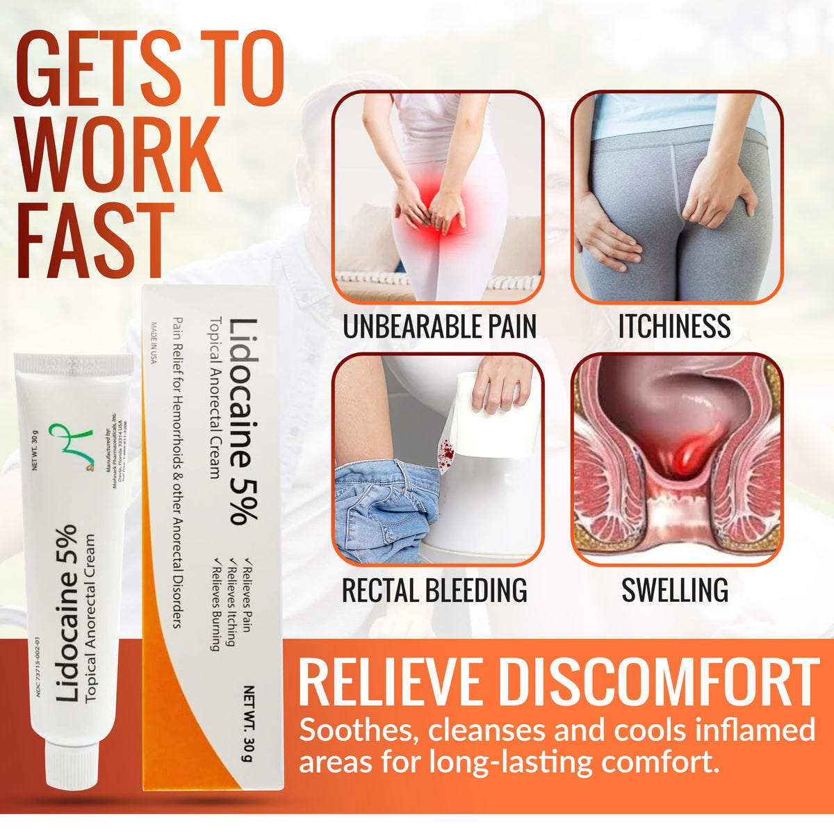 Authentic Mohnark anorectal numbing cream 30 gram tube for internal and external application.