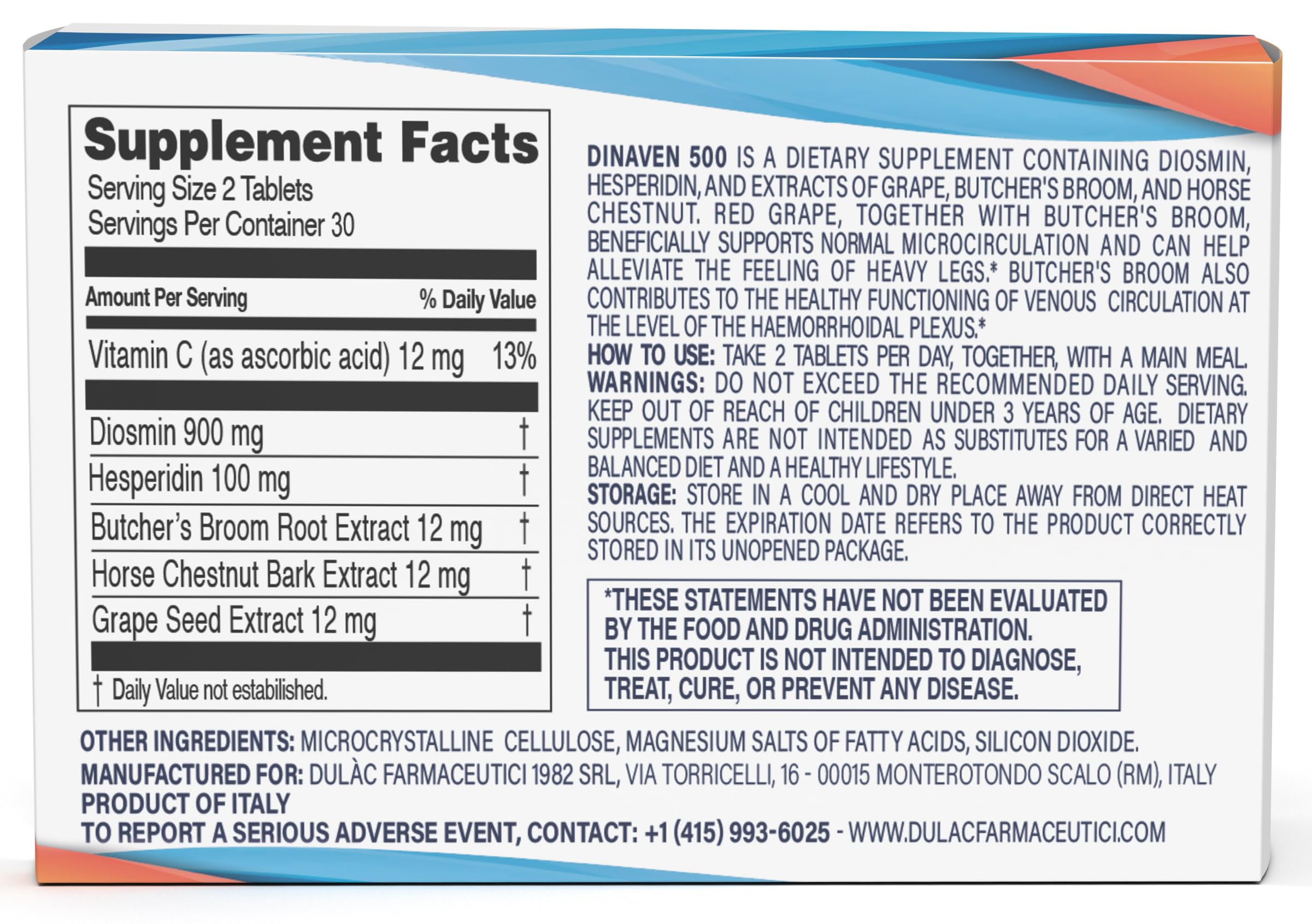 Dinaven 500 Diosmin Hesperidin 60 tablets bottle showing premium packaging