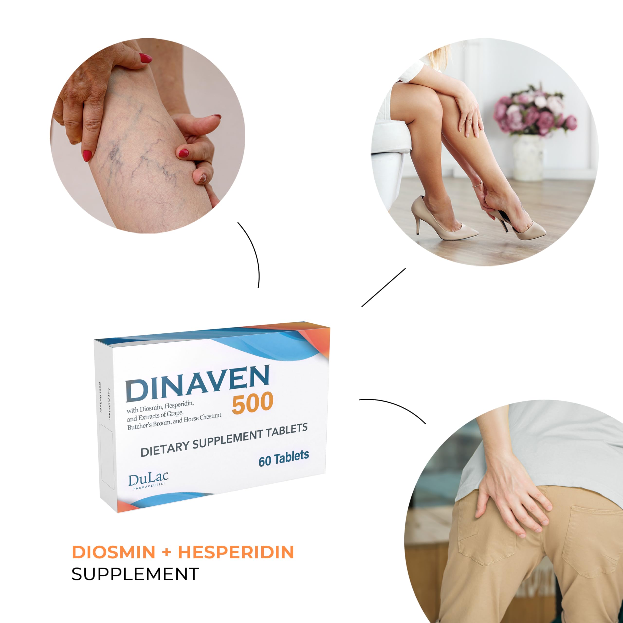 Dulac Dinaven 500 ingredients list featuring horse chestnut and grape seed extracts