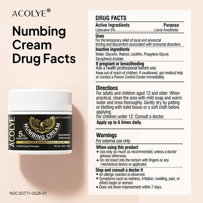 Acolye local anesthetic ointment container highlighting long lasting relief formula