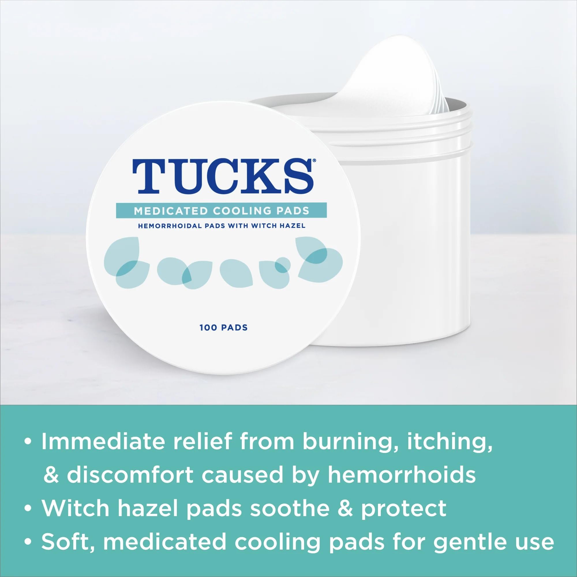 Side view of TUCKS cooling pads box detailing usage instructions for sensitive areas.