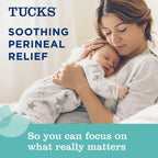 Close up view of the hypoallergenic and dye free TUCKS medicated cooling pads label.