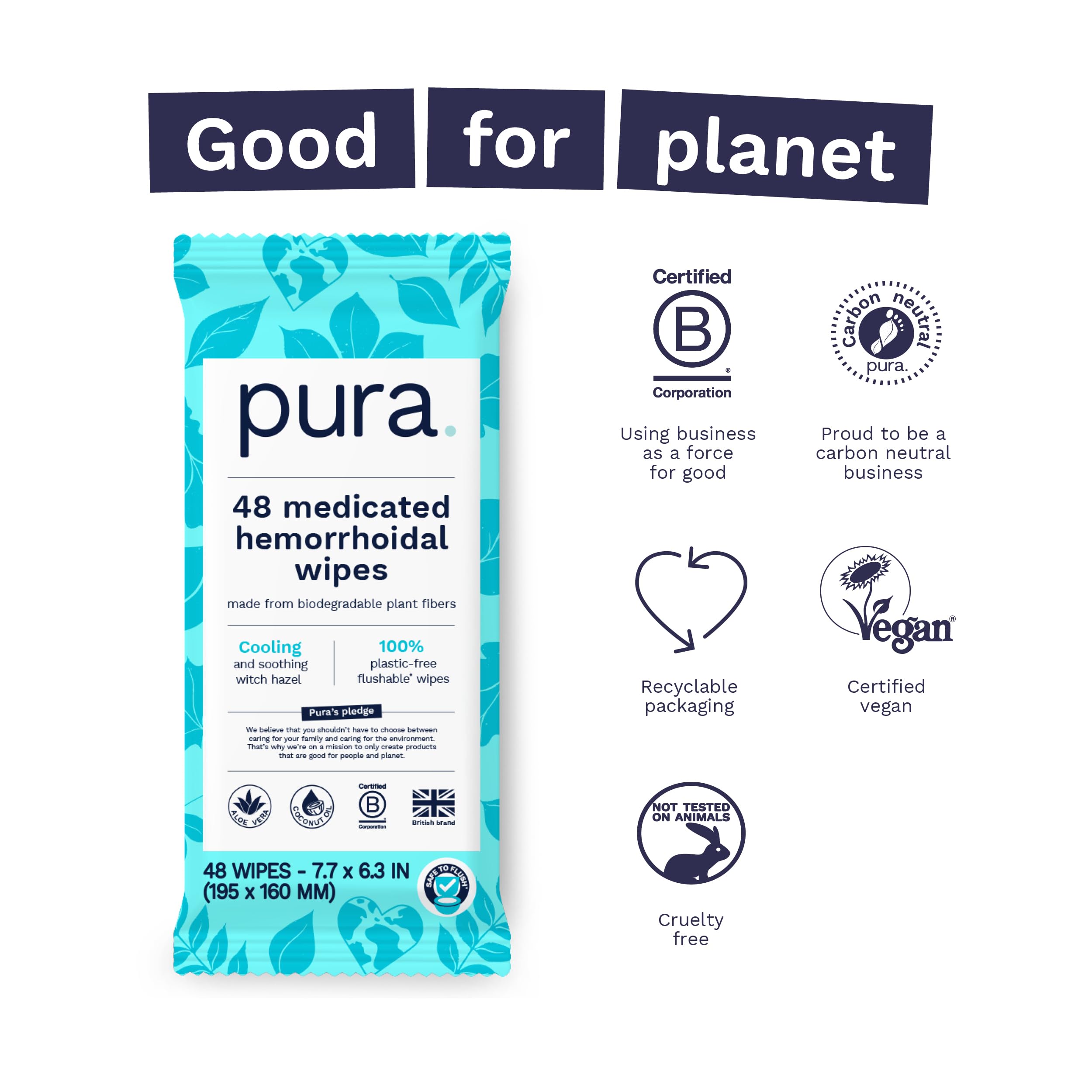 Close up of Pura flushable medicated cloth showing texture and plant based fiber material.