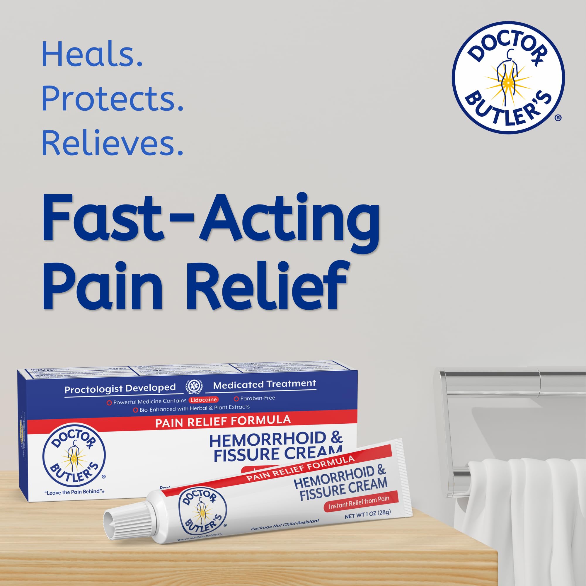Doctor Butler's lidocaine cream packaging showcasing original formula benefits for external burning.
