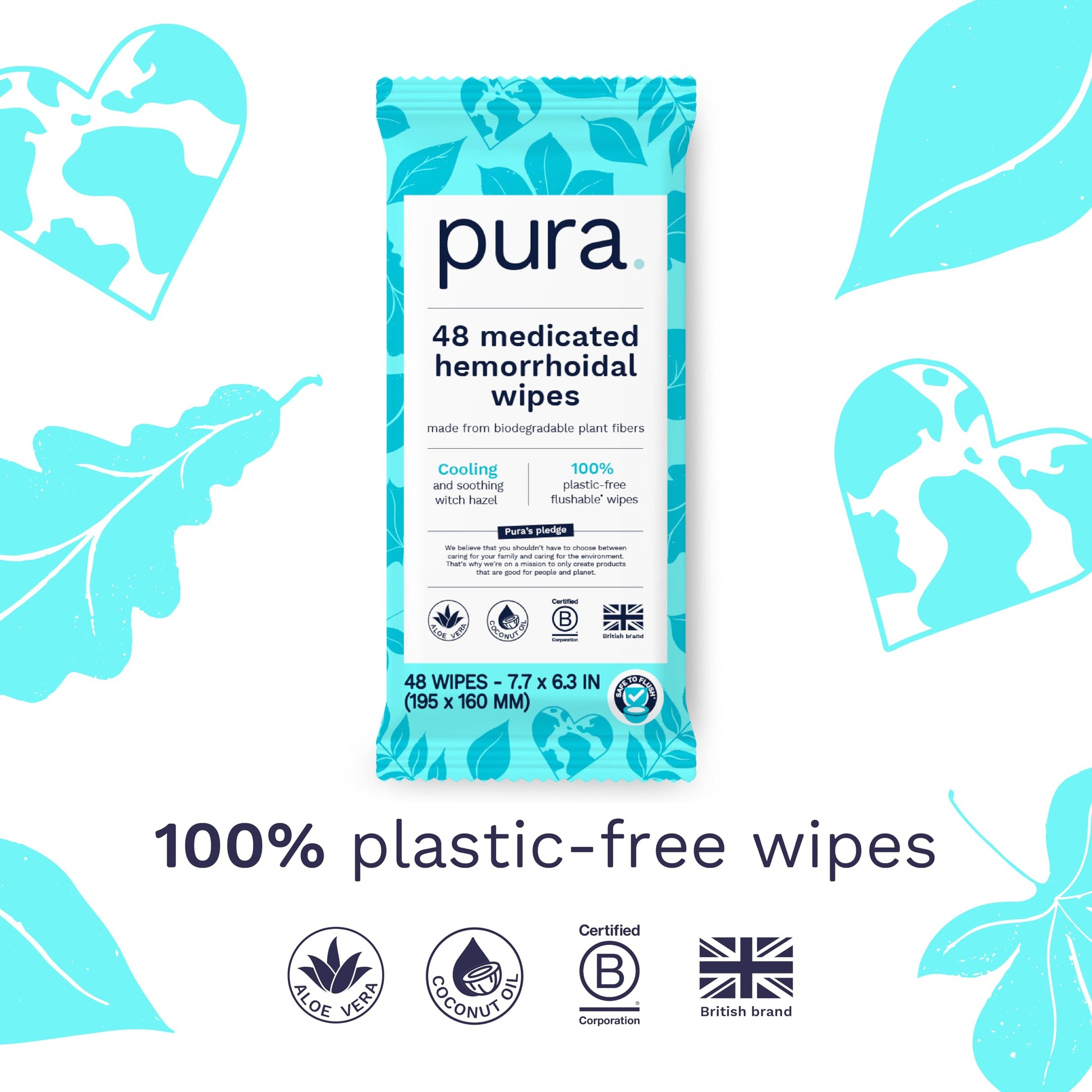 Pura personal care hemorrhoid relief wipes forty-eight pack ideal for soothing piles irritation.