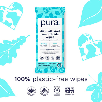 Pura personal care hemorrhoid relief wipes forty-eight pack ideal for soothing piles irritation.