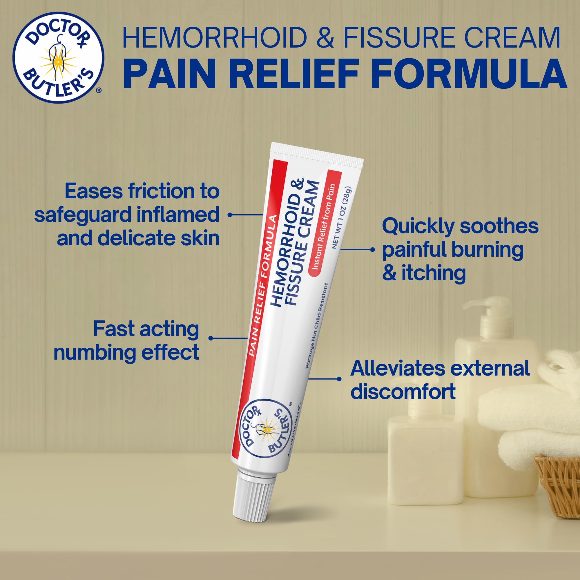 Proctologist developed hemorrhoid treatment cream by Doctor Butler's with soothing organic herbs.