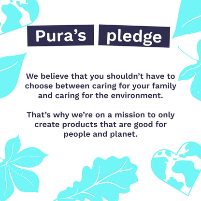 Imported Pura flushable toilet tissue packaging showcasing fragrance free and paraben free seals.