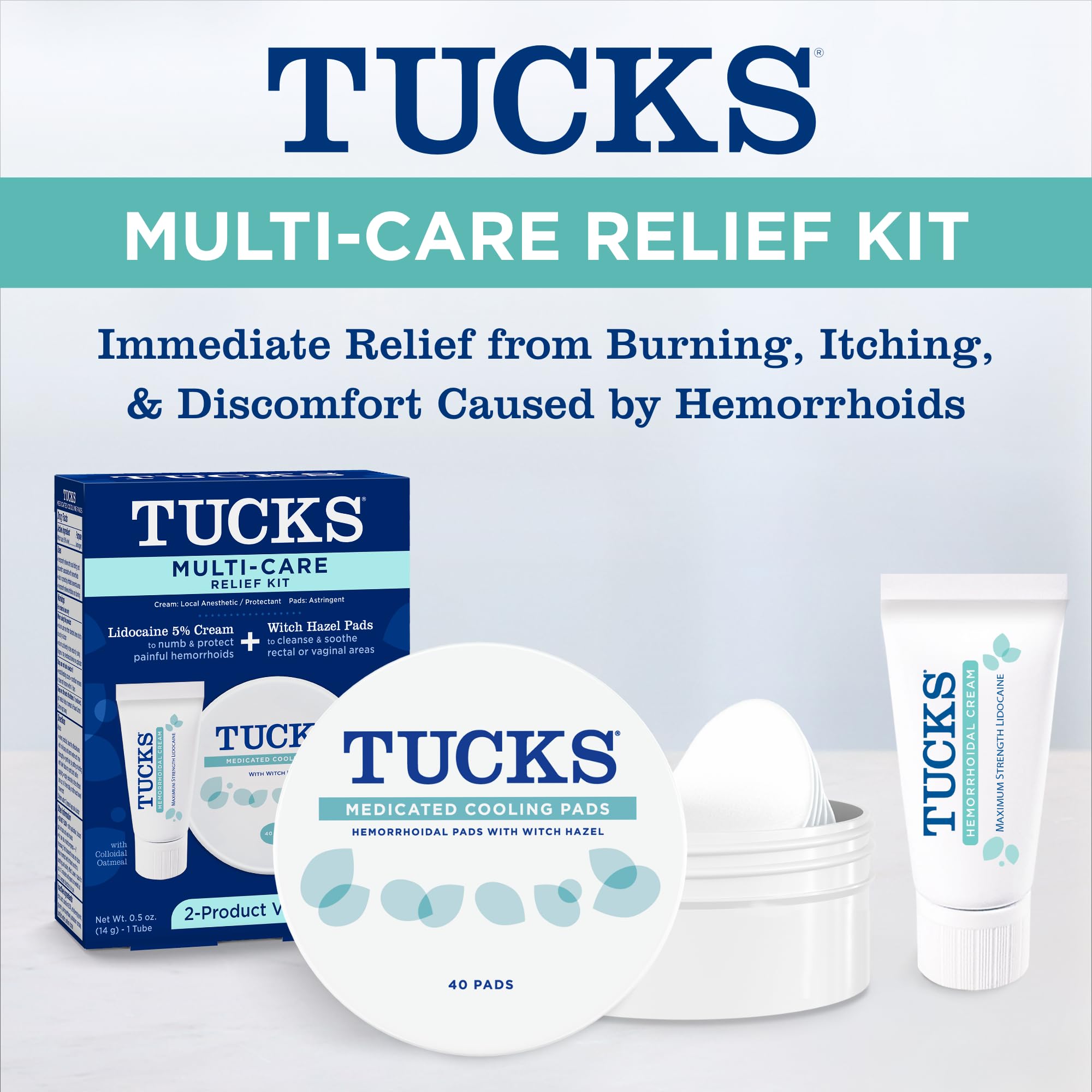 Back label of Tucks hemorrhoid treatment kit displaying detailed drug facts and usage instructions.