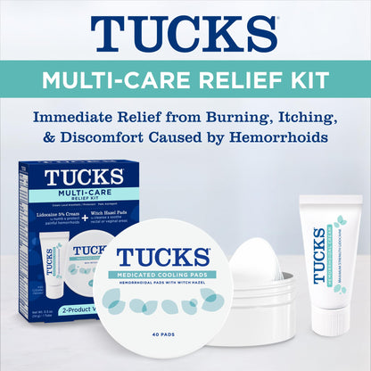 Back label of Tucks hemorrhoid treatment kit displaying detailed drug facts and usage instructions.