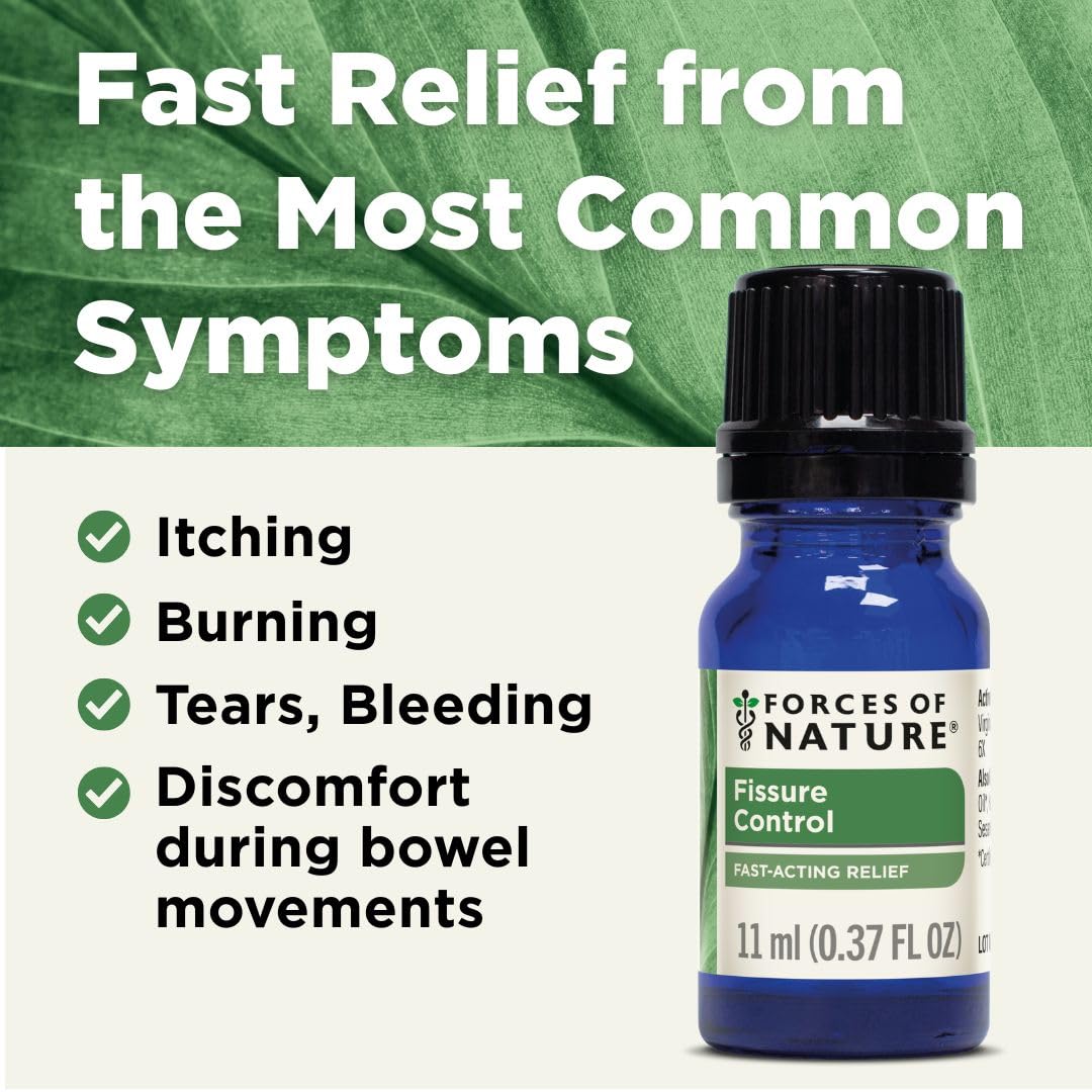 Forces of Nature Fissure Control oil packaging showing active ingredients witch hazel and calendula