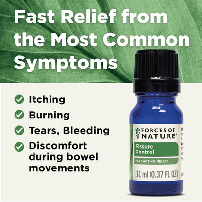 Forces of Nature Fissure Control oil packaging showing active ingredients witch hazel and calendula