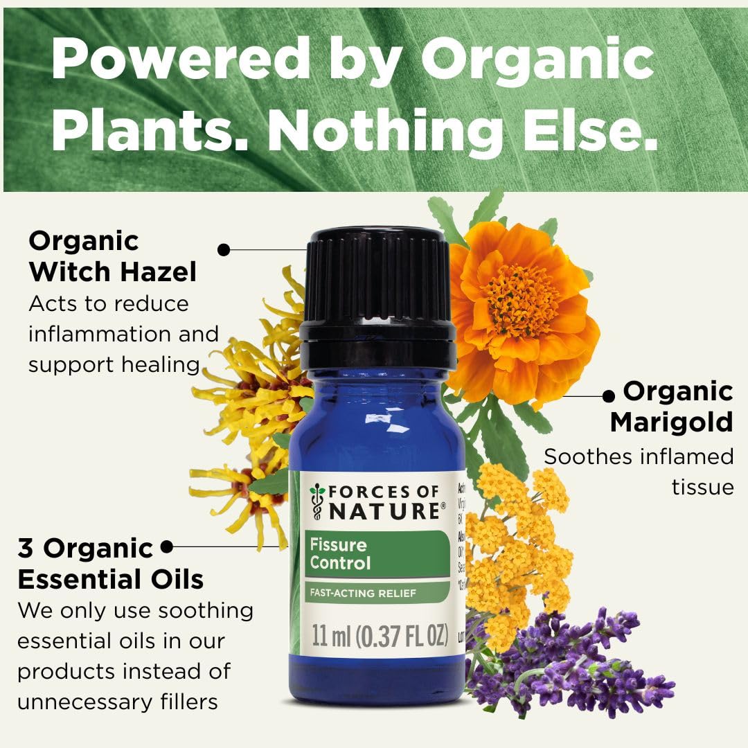 Topical homeopathic oil bottle by Forces of Nature for fast hemorrhoid and fissure irritation relief