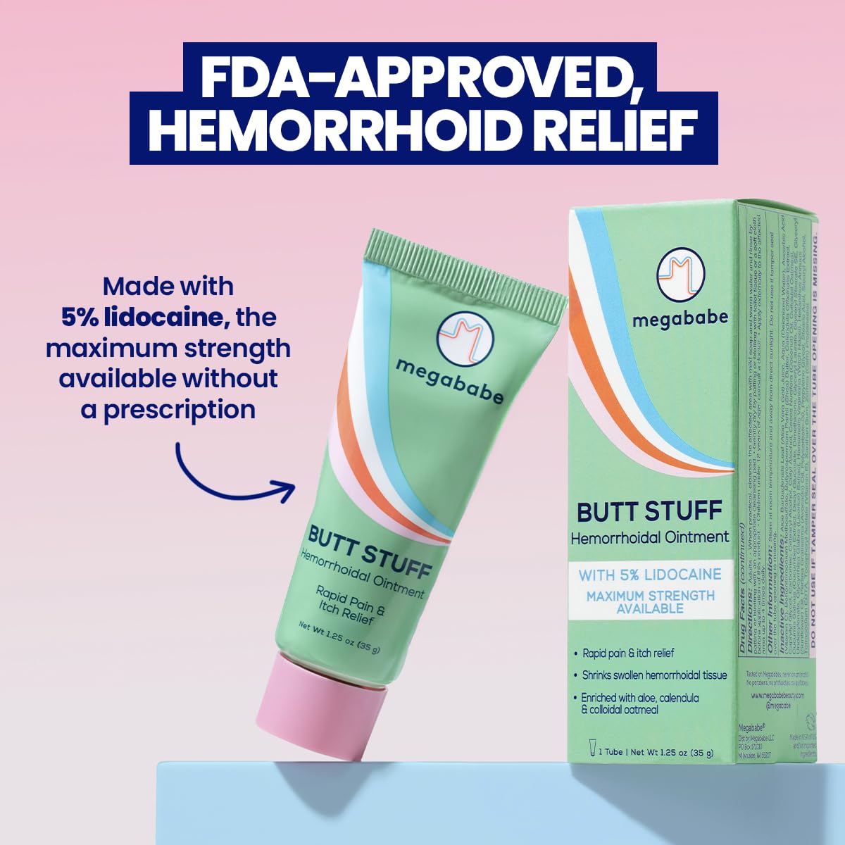 Megababe maximum strength hemorrhoid cream with five percent lidocaine formulation.