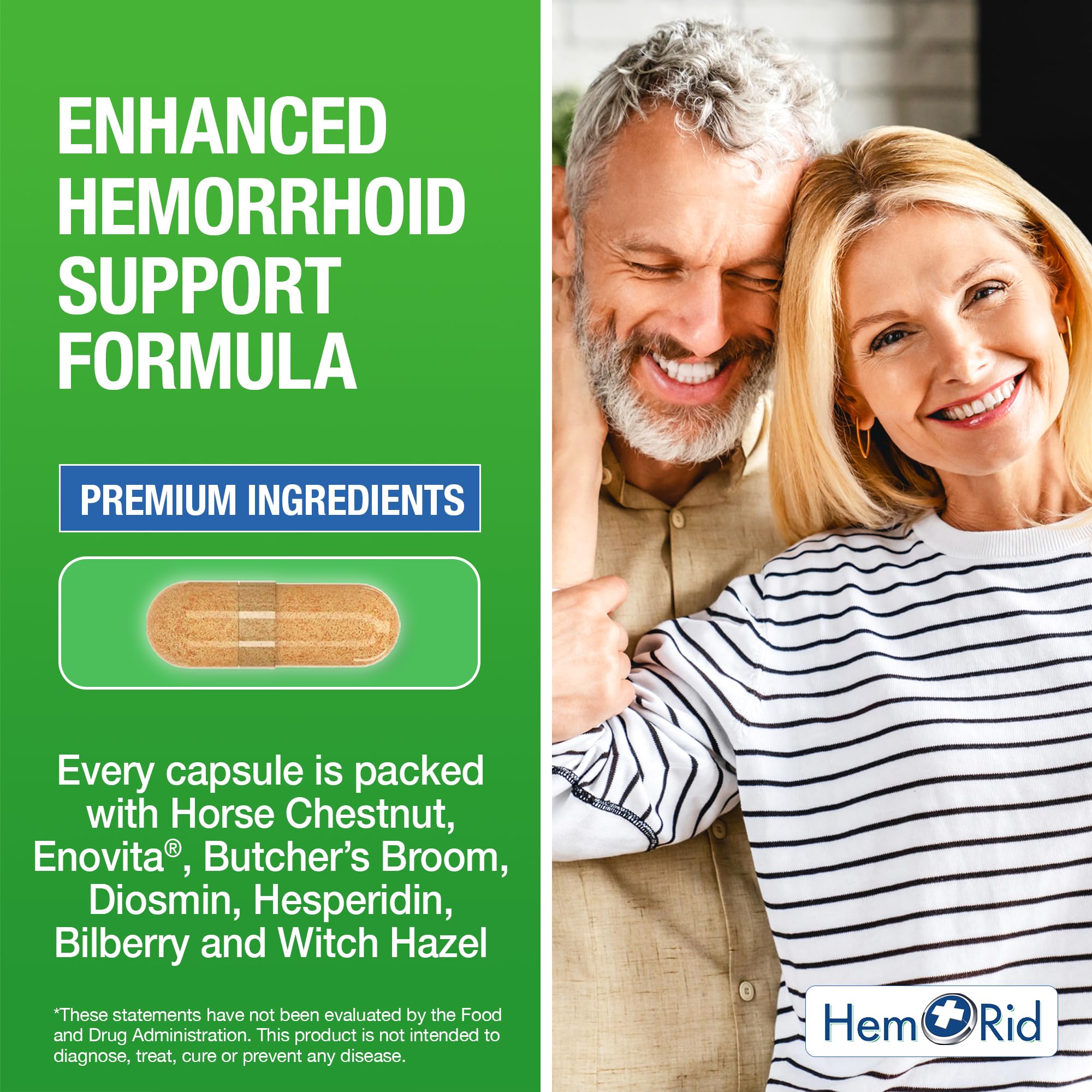 HemRid Max herbal capsules packaging detailing natural ingredients list.