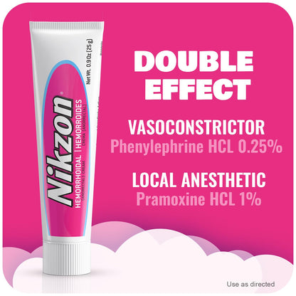 Nikzon double effect hemorrhoid treatment tube on plain background