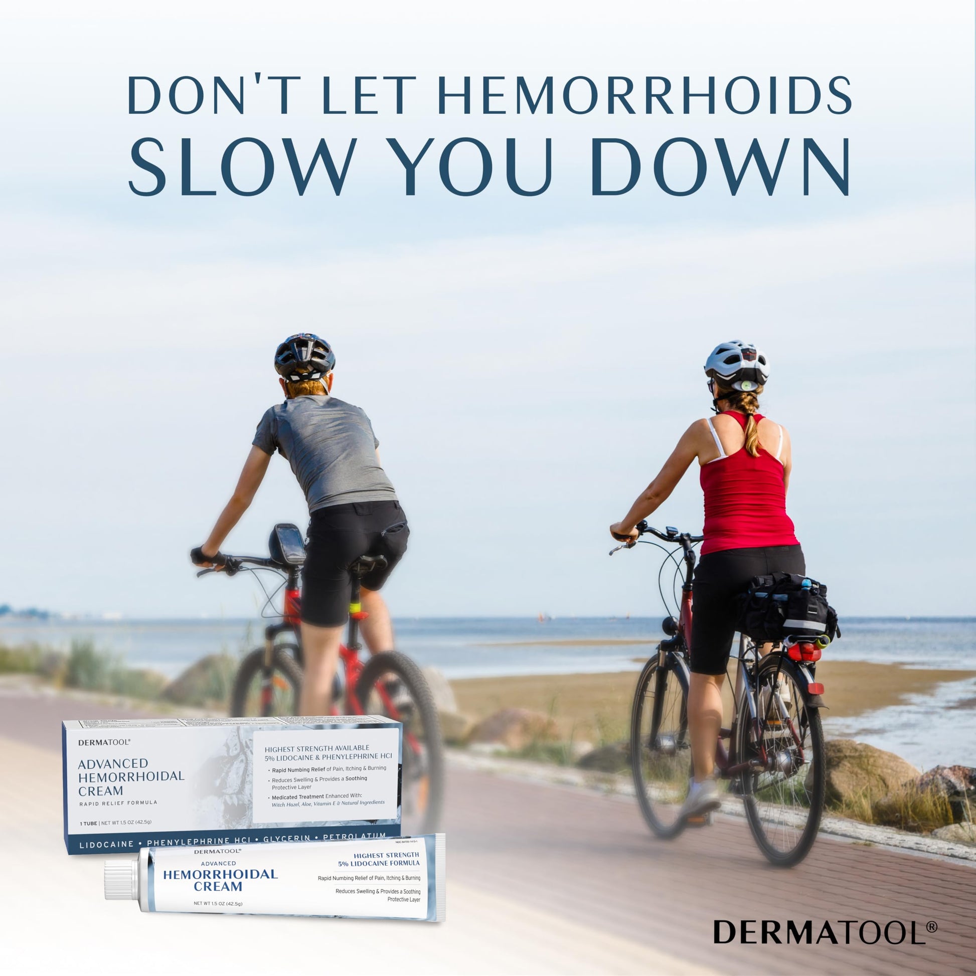 Dermatool fissure and hemorrhoid cream package indicating phenylephrine content for blood vessel constriction.