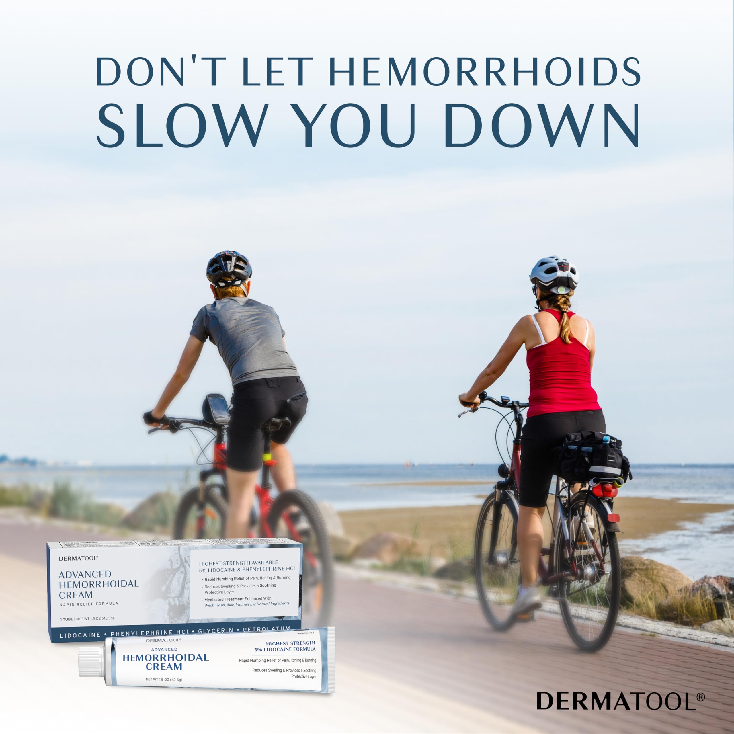Dermatool fissure and hemorrhoid cream package indicating phenylephrine content for blood vessel constriction.