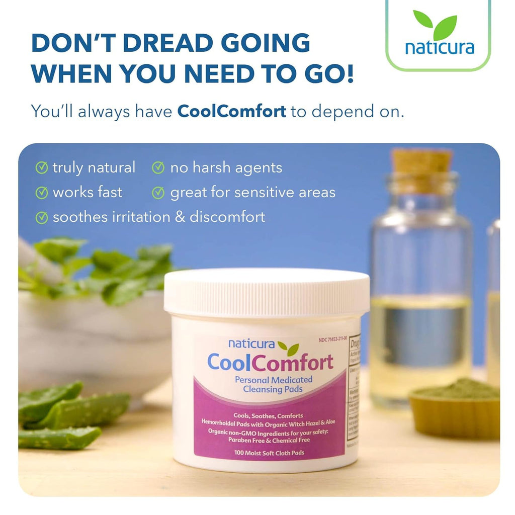 Naticura personal medicated wipes jar showing organic witch hazel and aloe vera benefits
