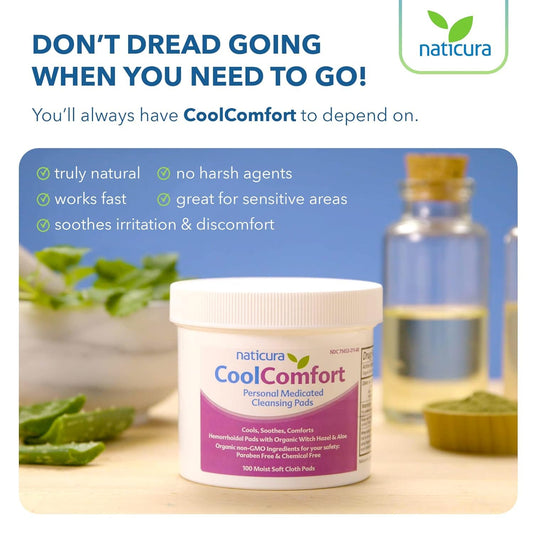 Naticura personal medicated wipes jar showing organic witch hazel and aloe vera benefits