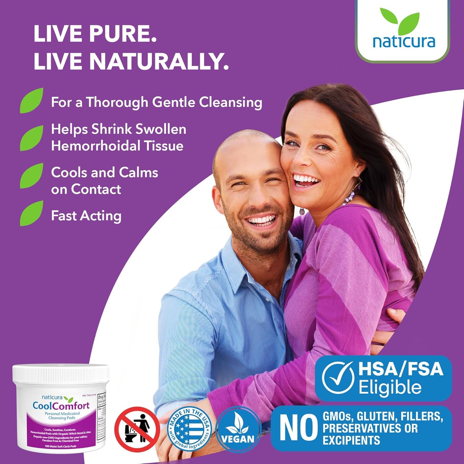 Premium paraben free hemorrhoid care pads container back label with application directions