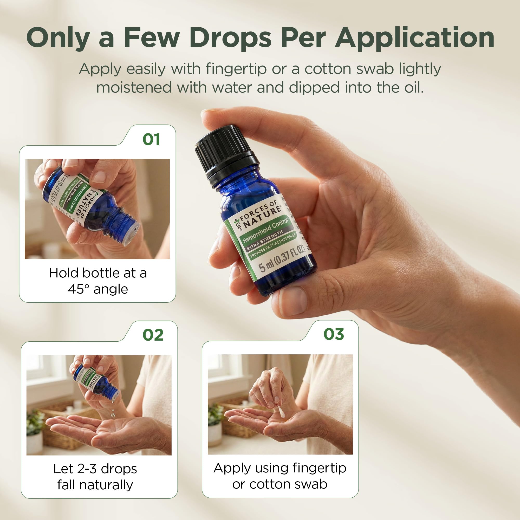 Forces of Nature 5 milliliters hemorrhoid control oil bottle for swelling and itching