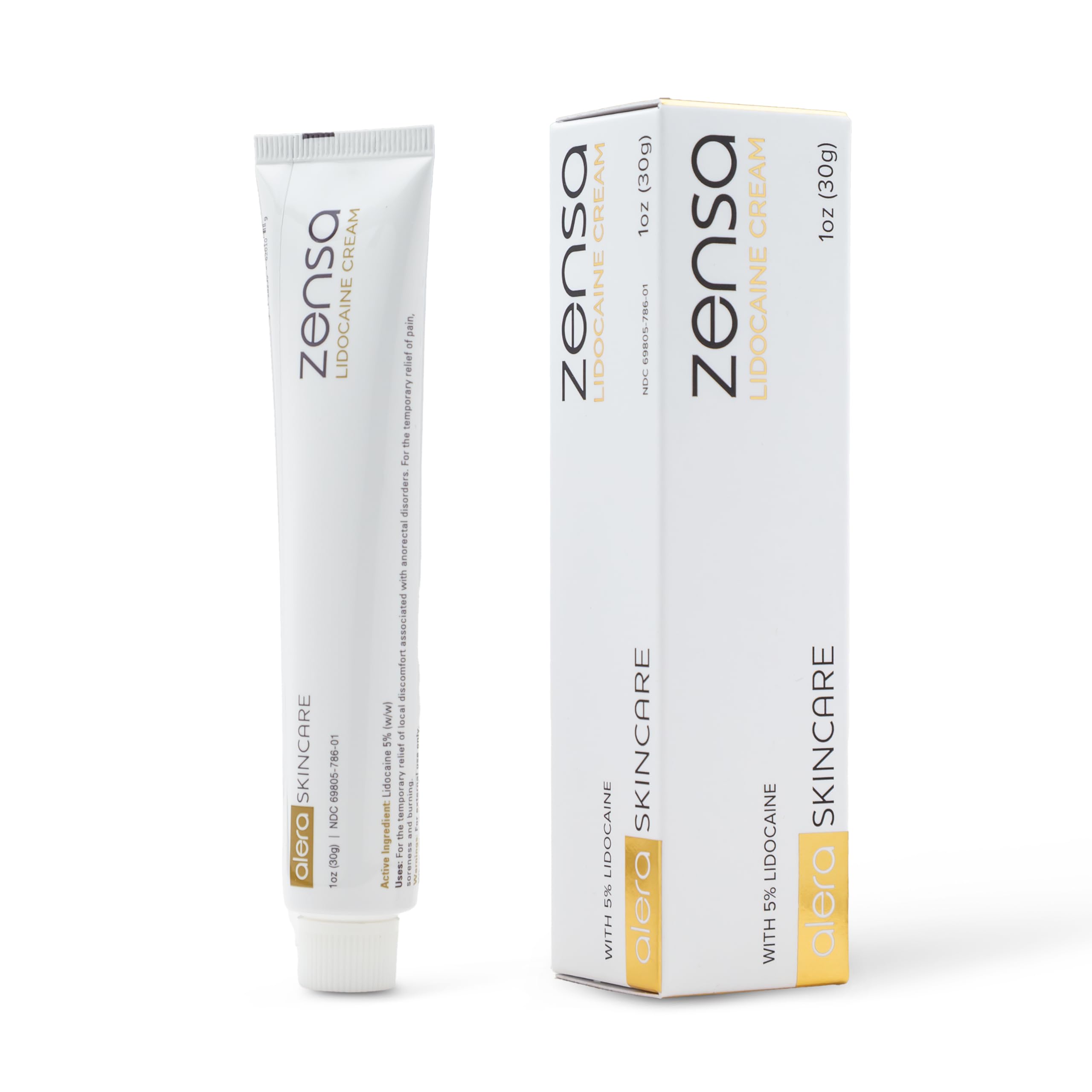 Zensa topical anesthetic cream maximum strength formula tube on a clean background