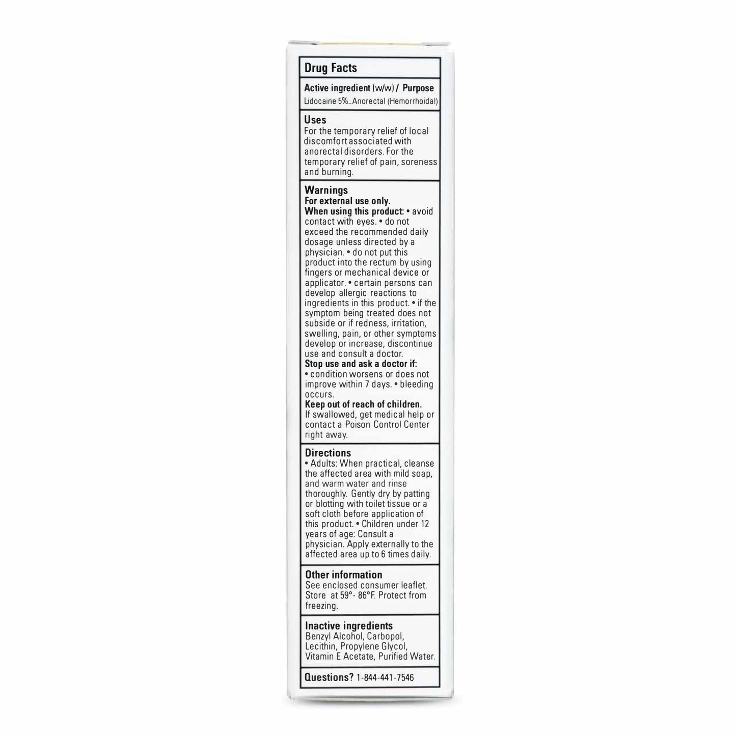 Close up of the physical safety label and directions on Zensa lidocaine tube