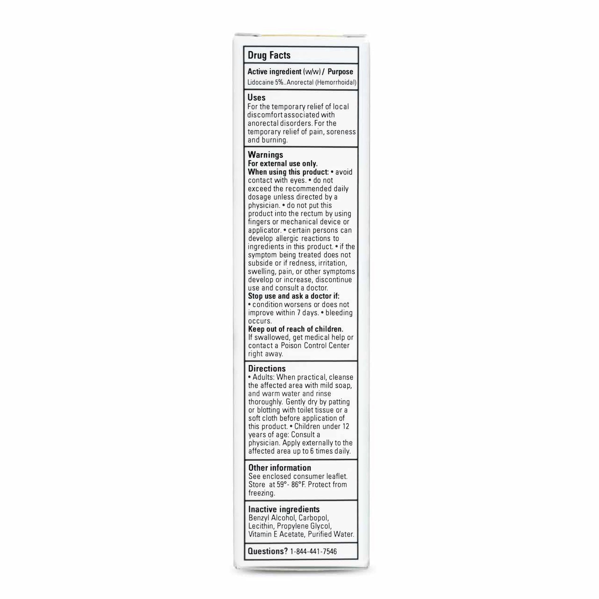Close up of the physical safety label and directions on Zensa lidocaine tube