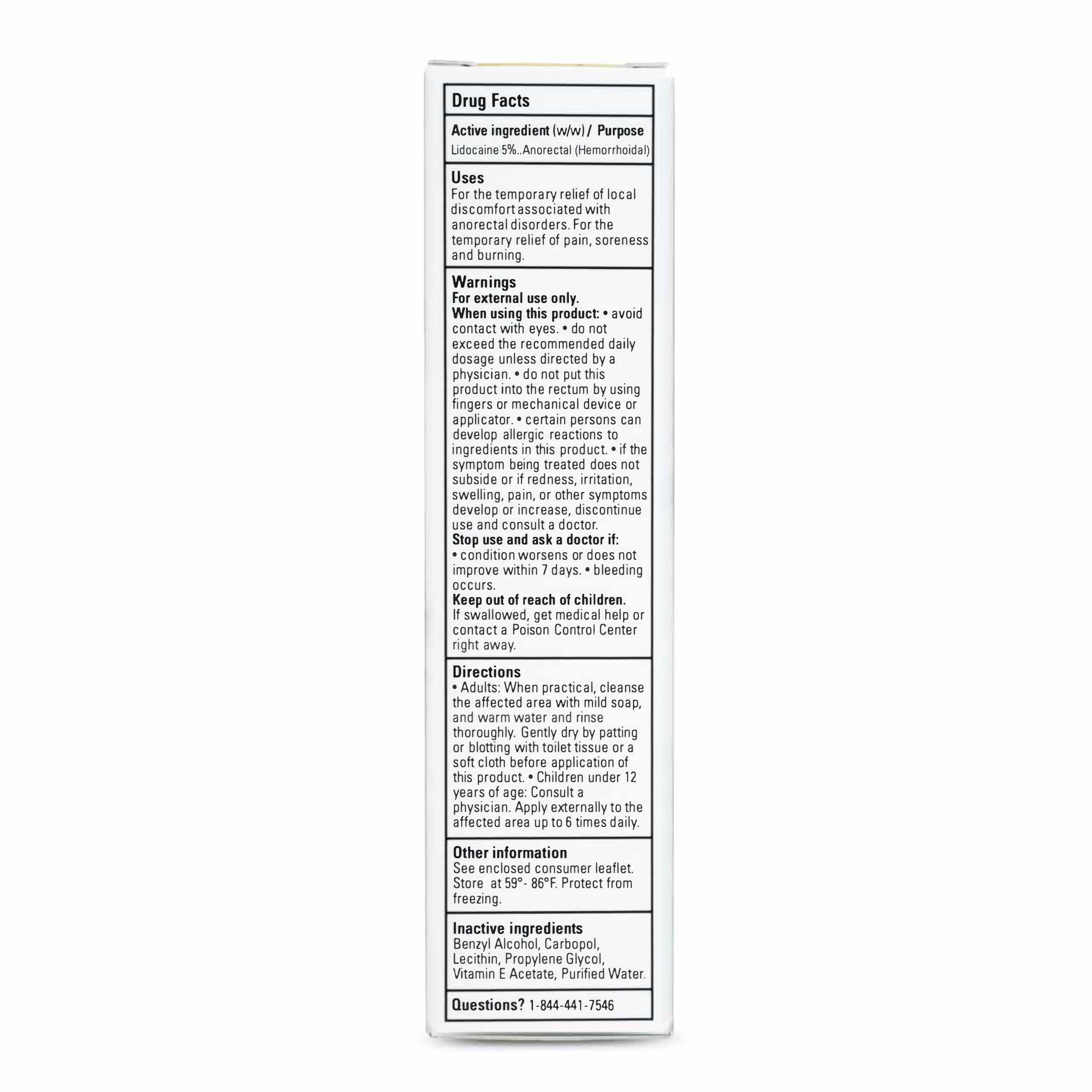 Close up of the physical safety label and directions on Zensa lidocaine tube