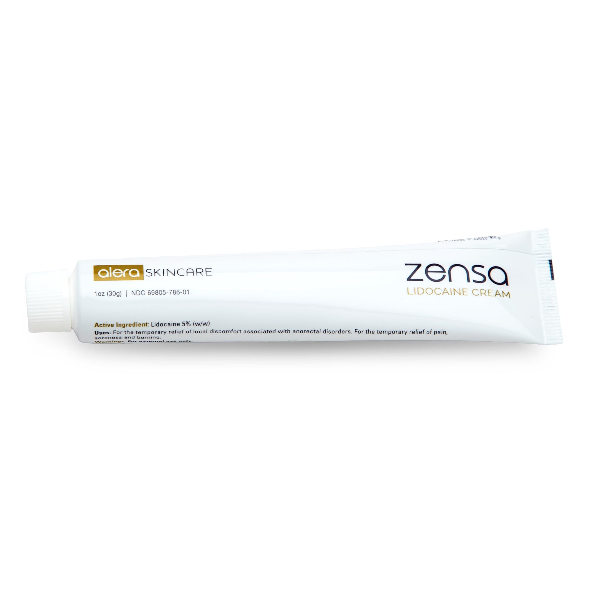 Zensa 30 grams lidocaine cream box showing physiologic pH balanced details