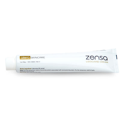 Zensa 30 grams lidocaine cream box showing physiologic pH balanced details