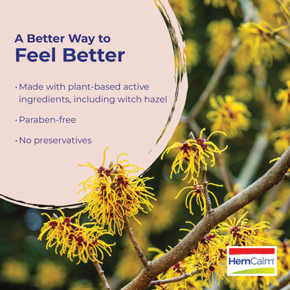 Paraben free hemorrhoid ointment packaging highlighting witch hazel formula.