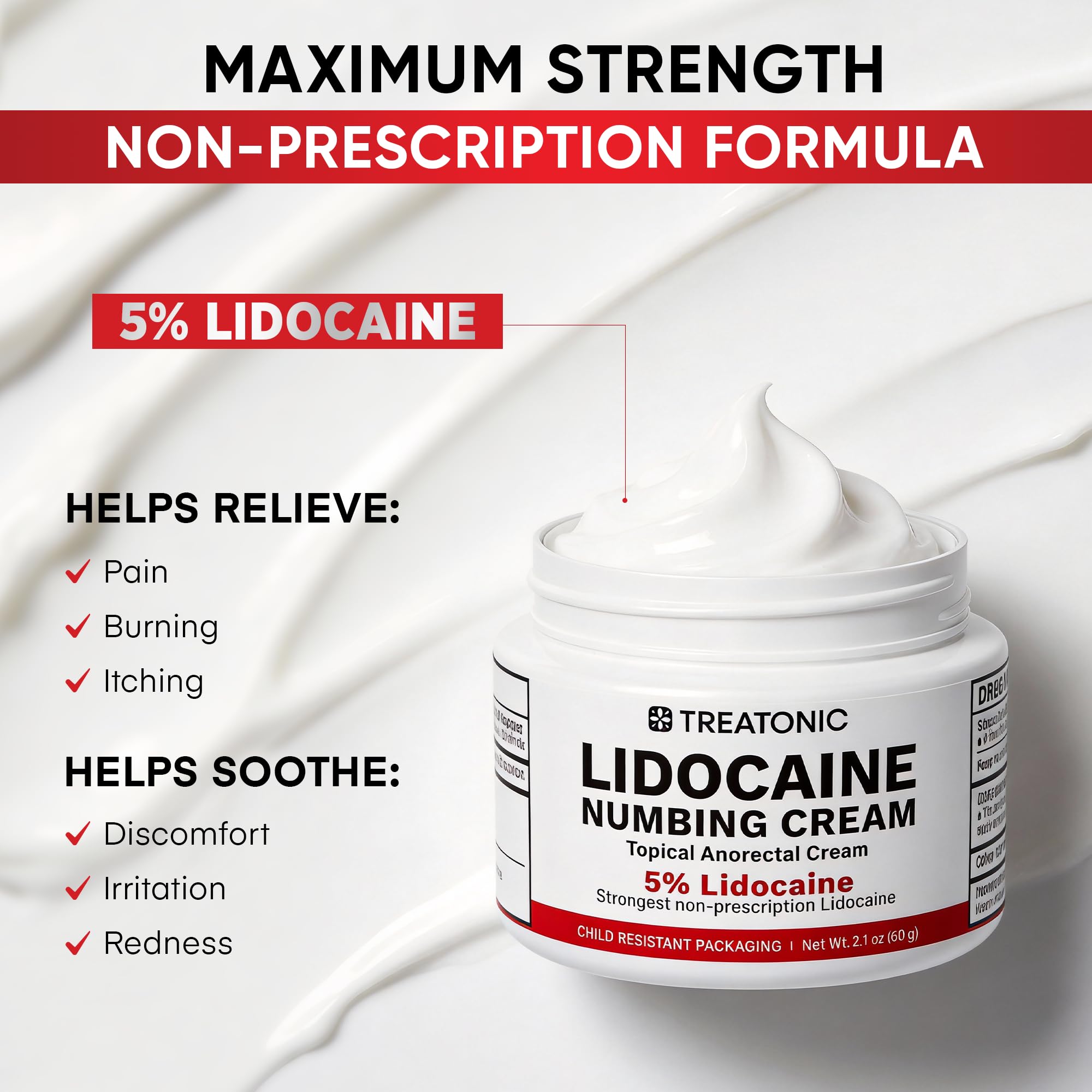 Health One 2.1 ounce lidocaine cream close up showing fast acting formulation info