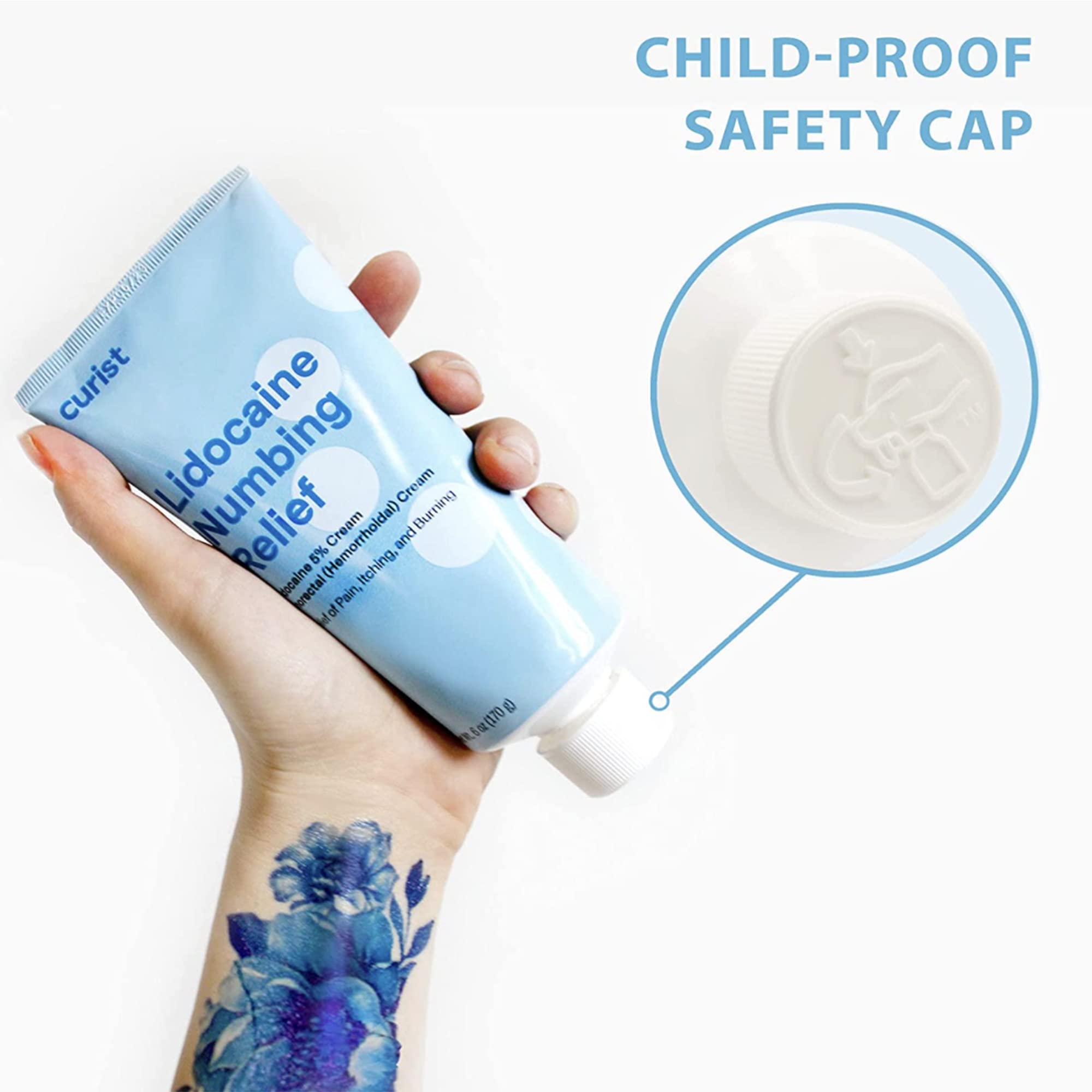Back label of Curist lidocaine cream displaying drug facts uses and warnings