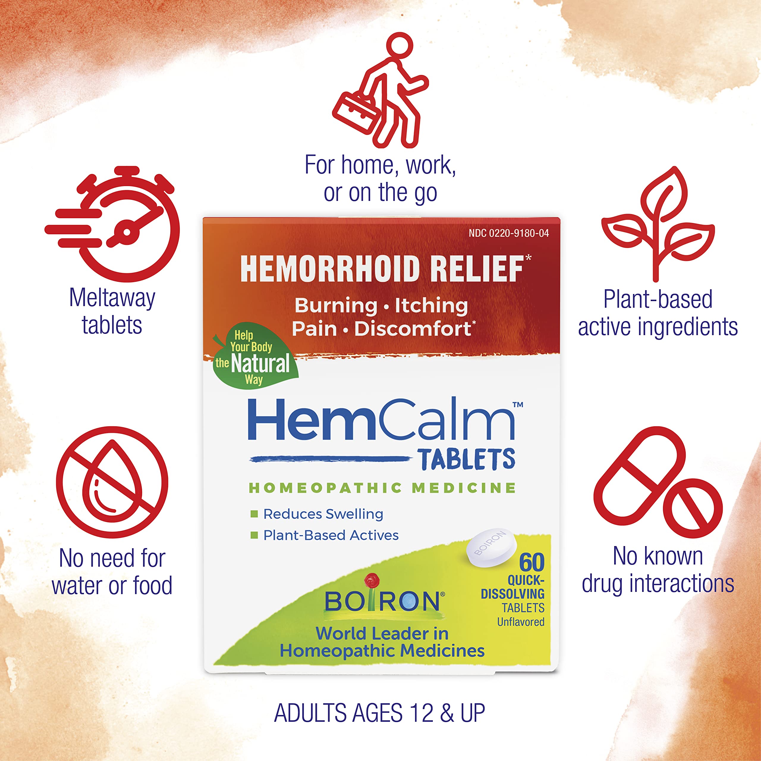 Boiron HemCalm plant based active ingredients witch hazel and horse chestnut info