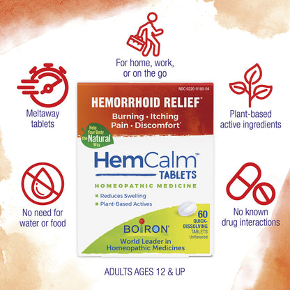 Boiron HemCalm plant based active ingredients witch hazel and horse chestnut info