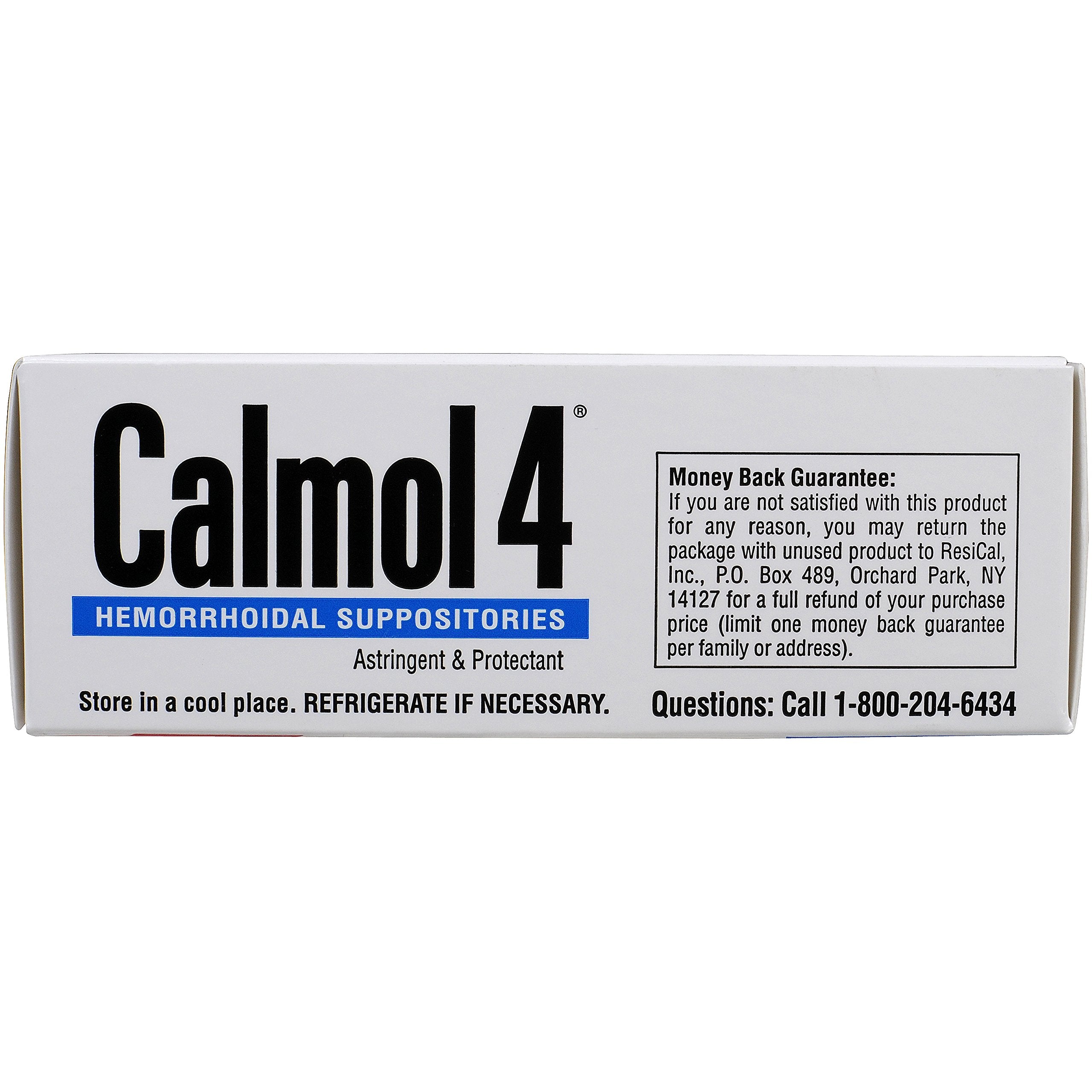Calmol 4 premium USA imported hemorrhoid relief suppositories side panel with usage instructions