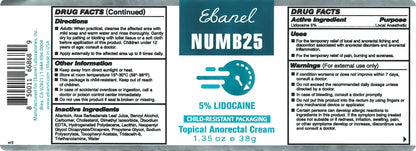 Ebanel 5 percent lidocaine cream alongside its protective outer packaging box