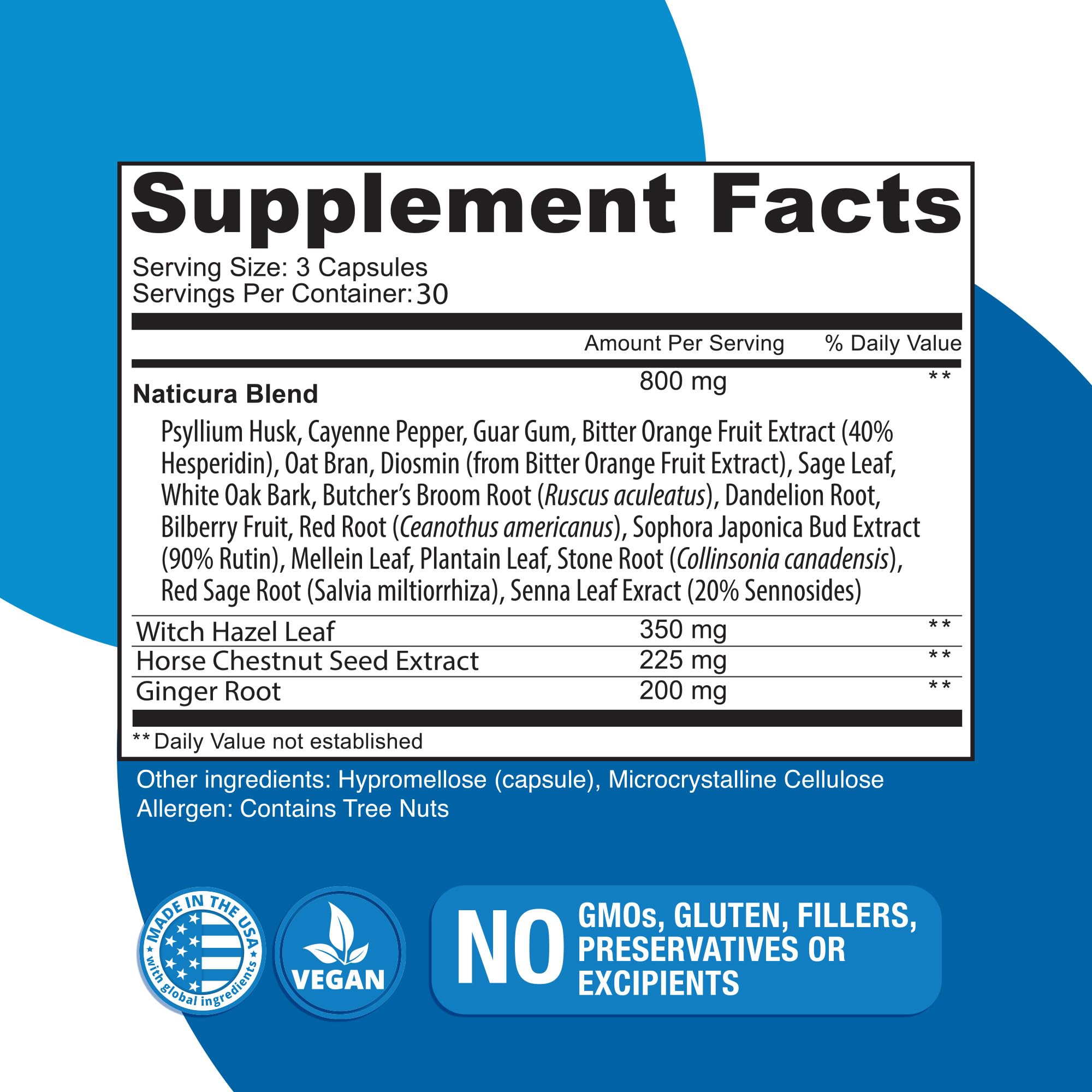 Naticura Hem-Control ninety vegan capsules side label showing ingredient information