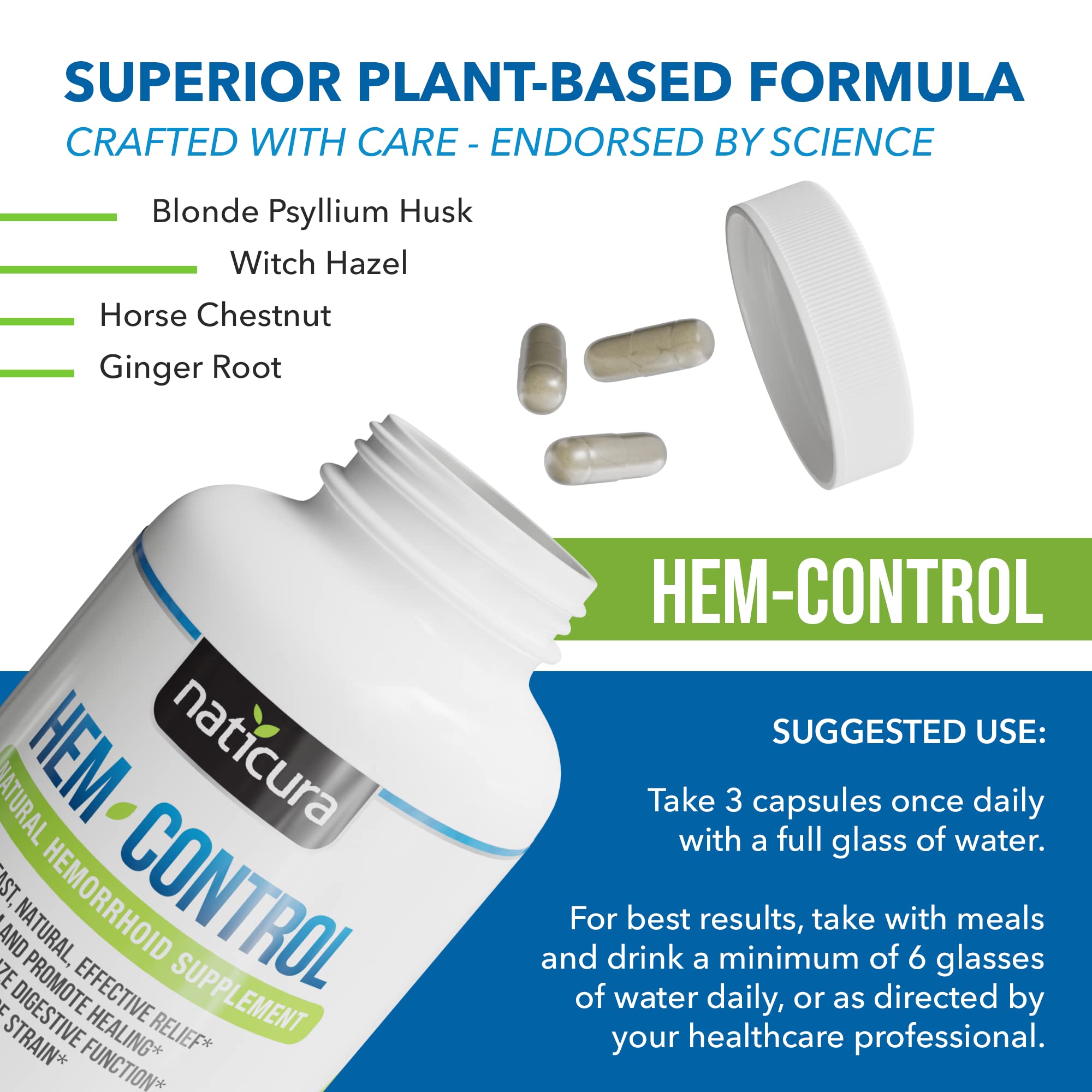 Naticura Hem-Control herbal supplement capsules for shrinking hemorrhoids naturally