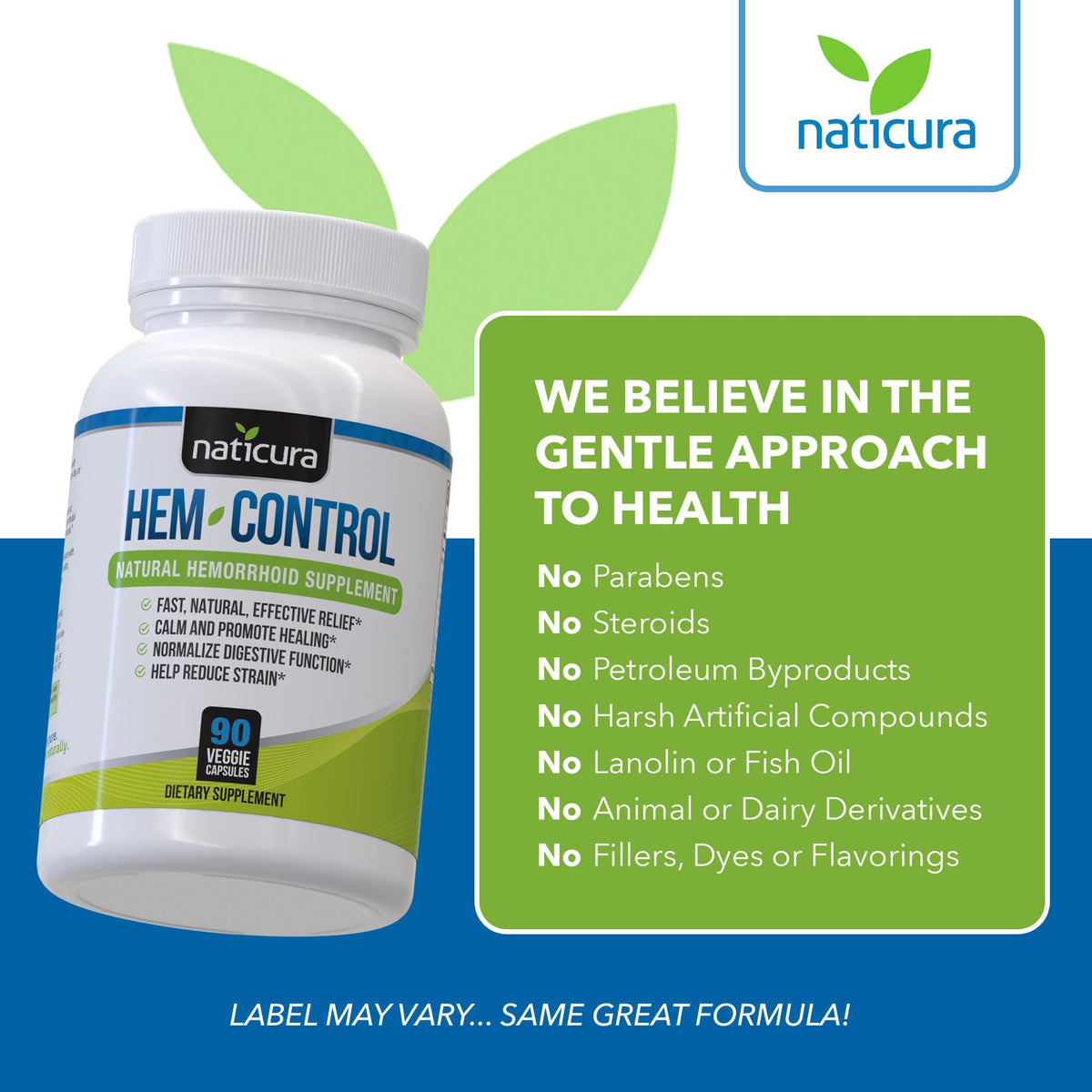 Naticura Hem-Control USA manufactured vegan capsules for digestive regularity