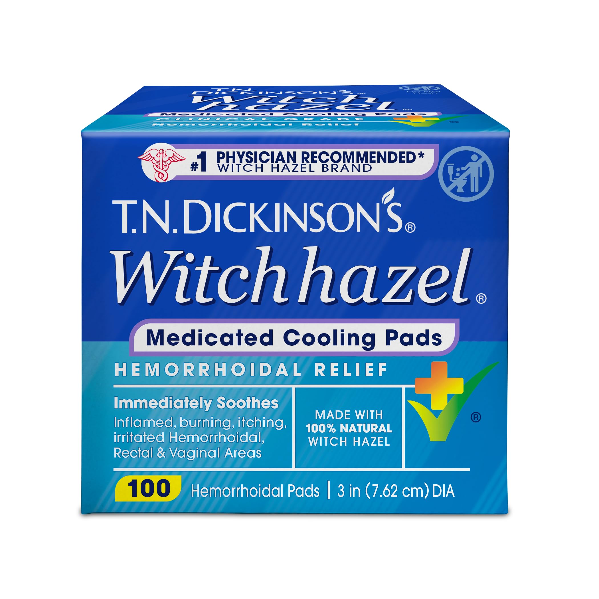 T.N. Dickinson's pre-moistened witch hazel rounds container back label showing ingredients