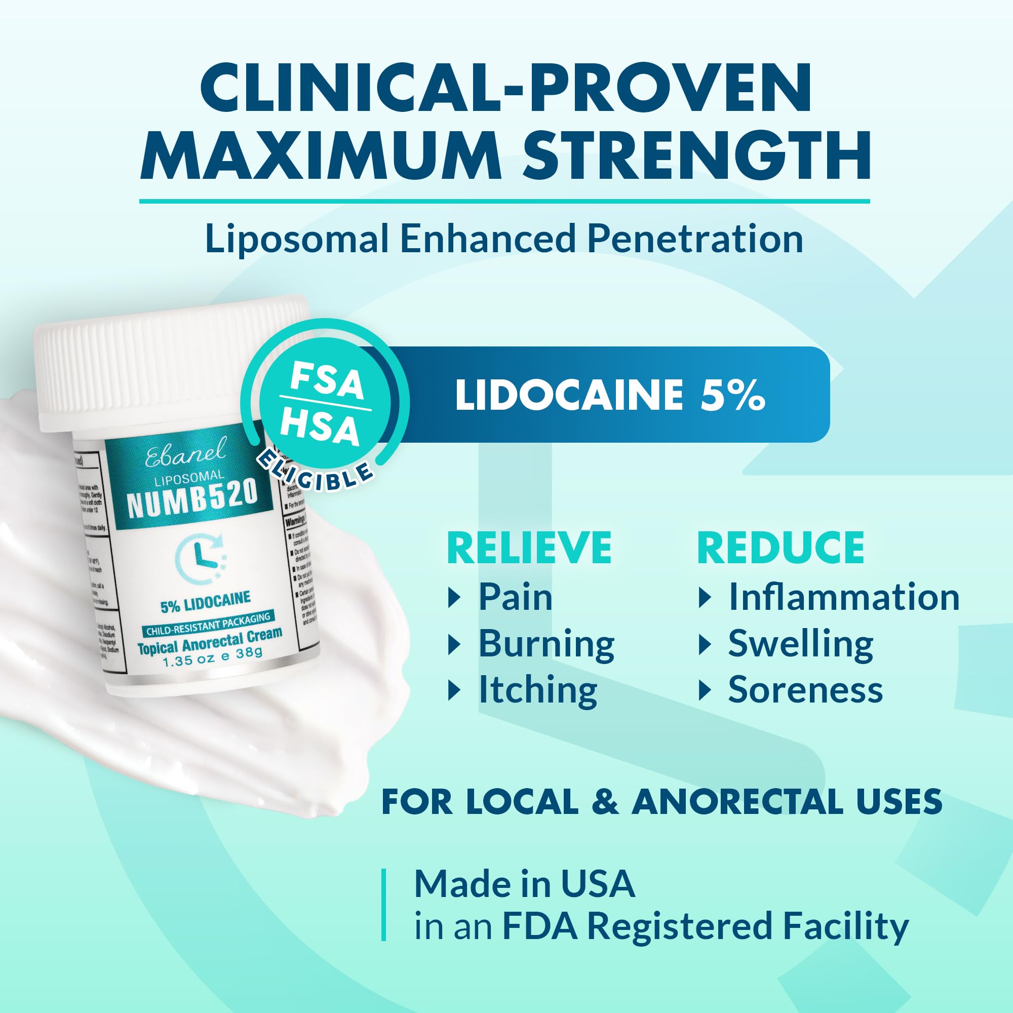 Ebanel Numb 520 maximum strength topical anesthetic cream packaging