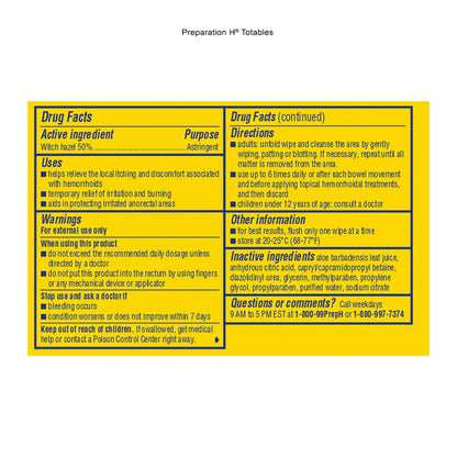 Authentic Preparation H soothing personal care wipes package details
