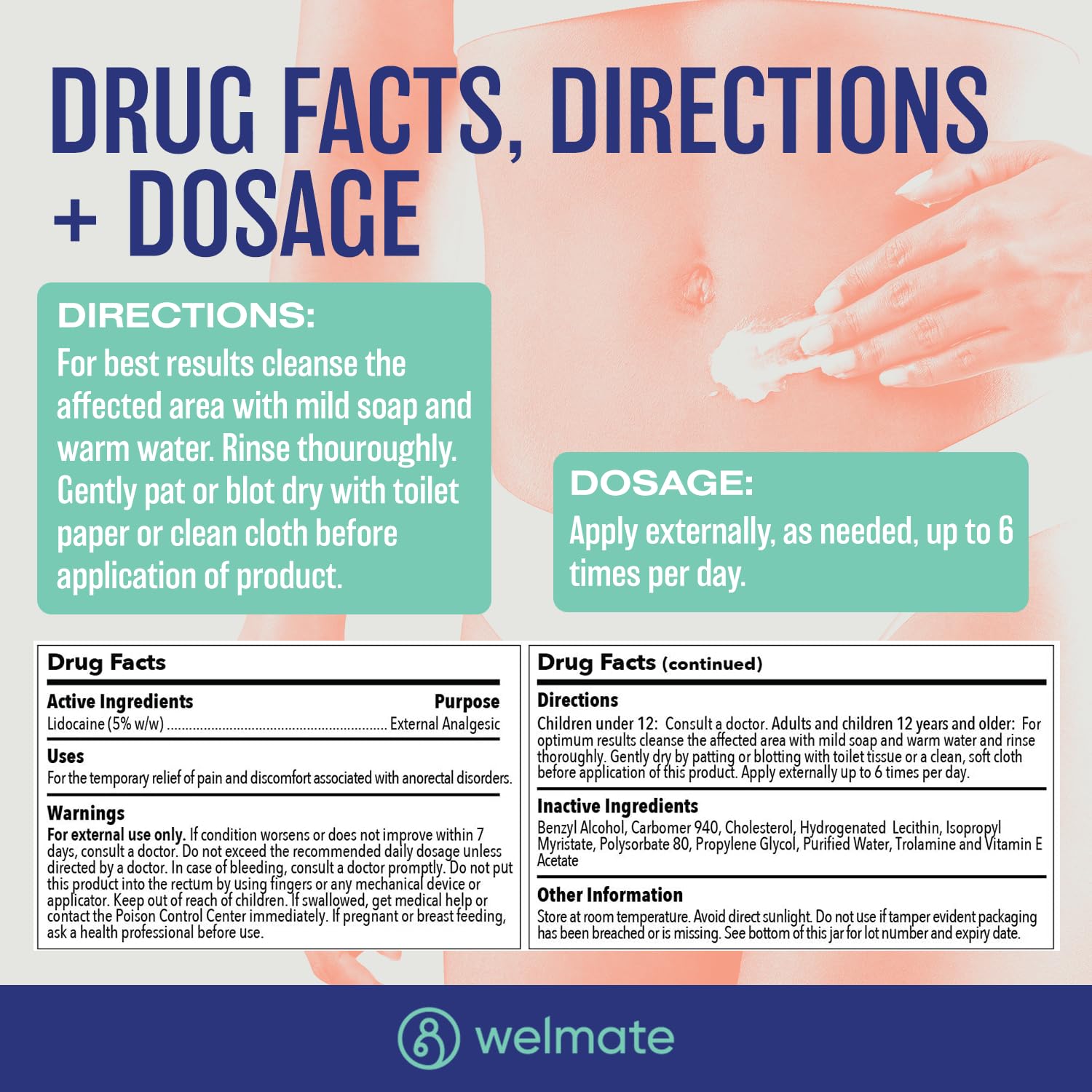 Unscented non greasy Welmate lidocaine ointment tube for external itching and burning relief.